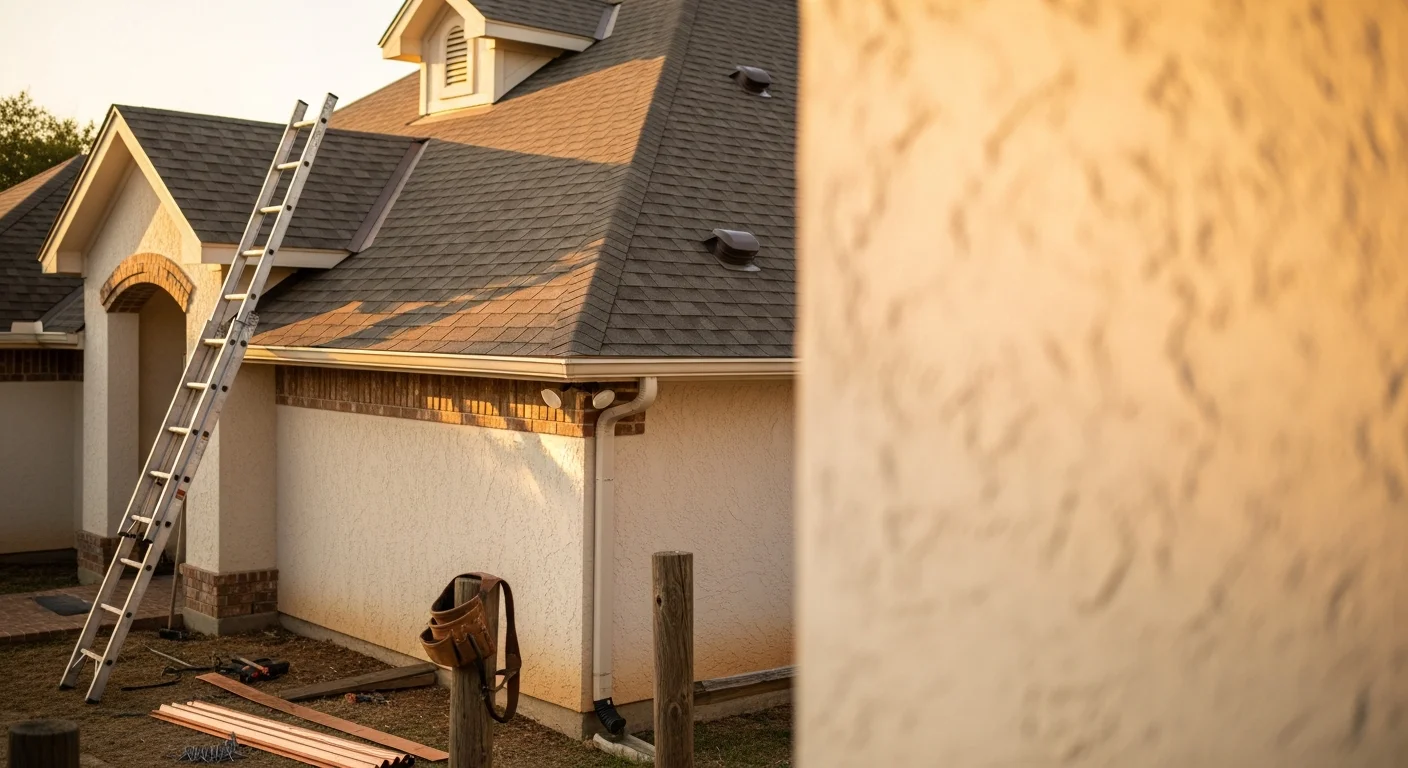 Roofer installing new roof shingles on residential home