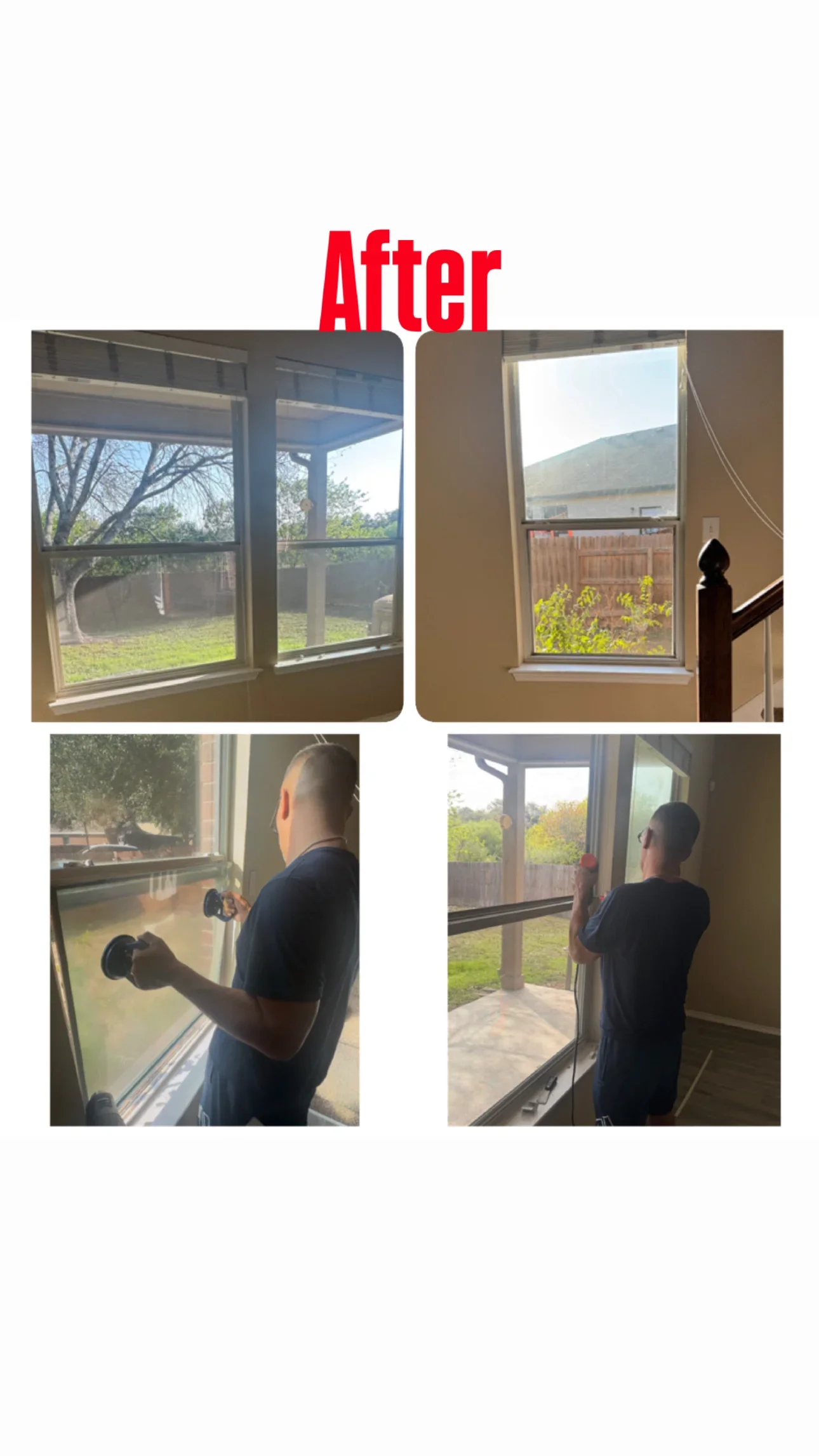 Before and after window replacement with aluminum frames and professional installation
